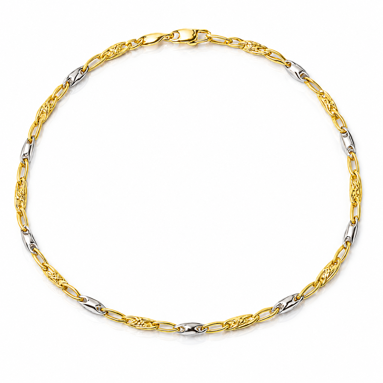 Bracciale maglia chicco in oro giallo e bianco 18kt (750) - 4.15gr - Oreficeria