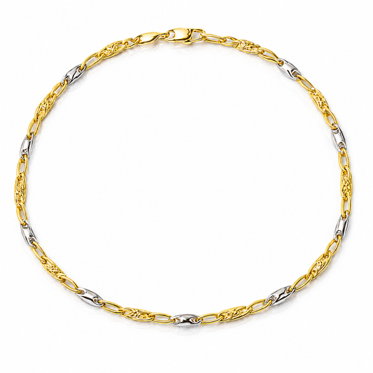 Bracciale maglia chicco in oro giallo e bianco 18kt (750) - 4.15gr - Oreficeria