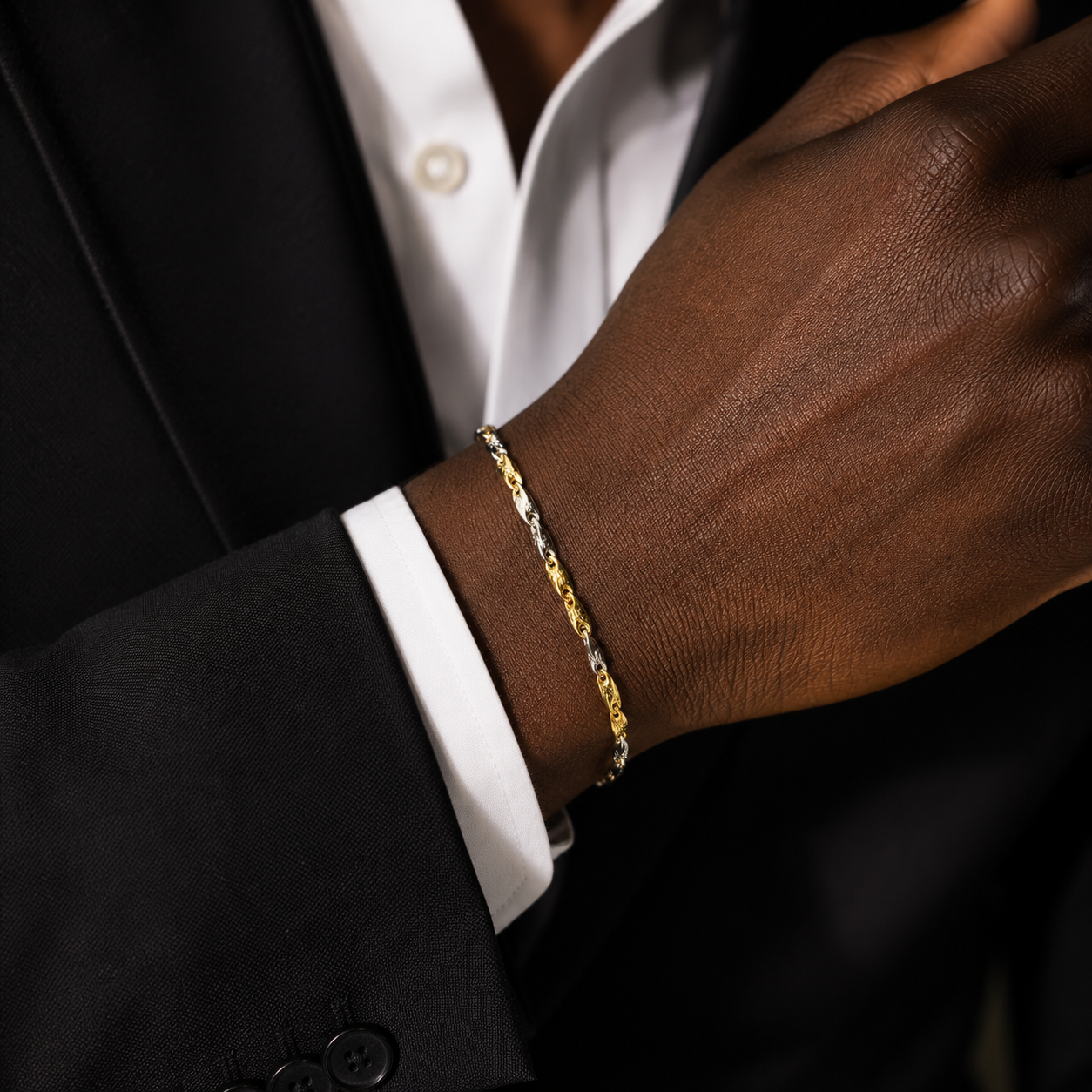 Bracciale maglia chicco in oro giallo e bianco 18kt (750) - 4.15gr - Oreficeria