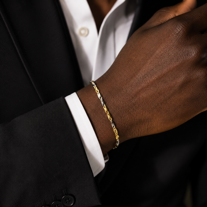 Bracciale maglia chicco in oro giallo e bianco 18kt (750) - 4.15gr - Oreficeria