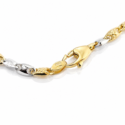 Bracciale maglia chicco in oro giallo e bianco 18kt (750) - 4.15gr - Oreficeria