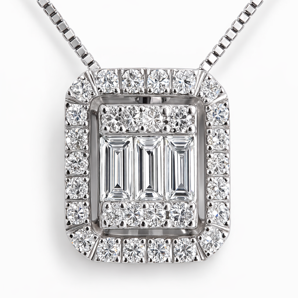 Collana con pendente rettangolare impreziosito da Diamanti bianchi 0,32 ct in oro bianco 18kt (750)