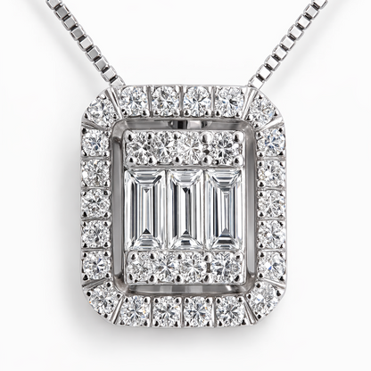 Collana con pendente rettangolare impreziosito da Diamanti bianchi 0,32 ct in oro bianco 18kt (750)