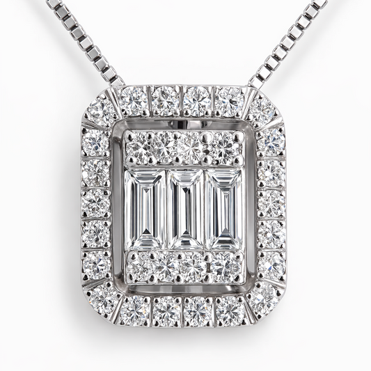 Collana con pendente rettangolare impreziosito da Diamanti bianchi 0,32 ct in oro bianco 18kt (750)