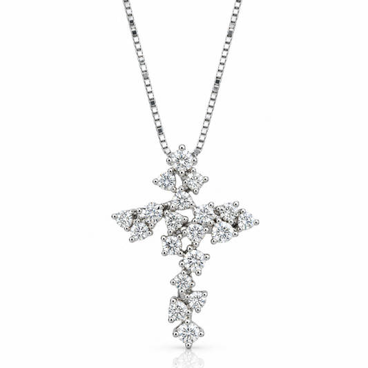 Collana con croce floreale diamanti bianchi ct 0.44 in oro bianco 18kt (750)