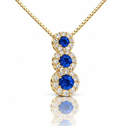 Collana trilogy magic con zaffiro ct 0,30 e diamanti ct 0,22 in oro giallo 18kt (750)