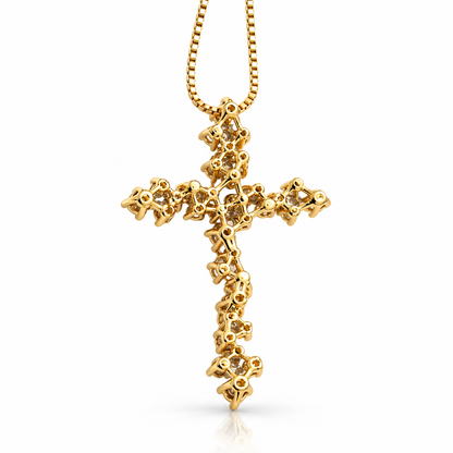 Collana con croce floreale diamanti bianchi ct 1,12 in oro giallo 18kt (750)