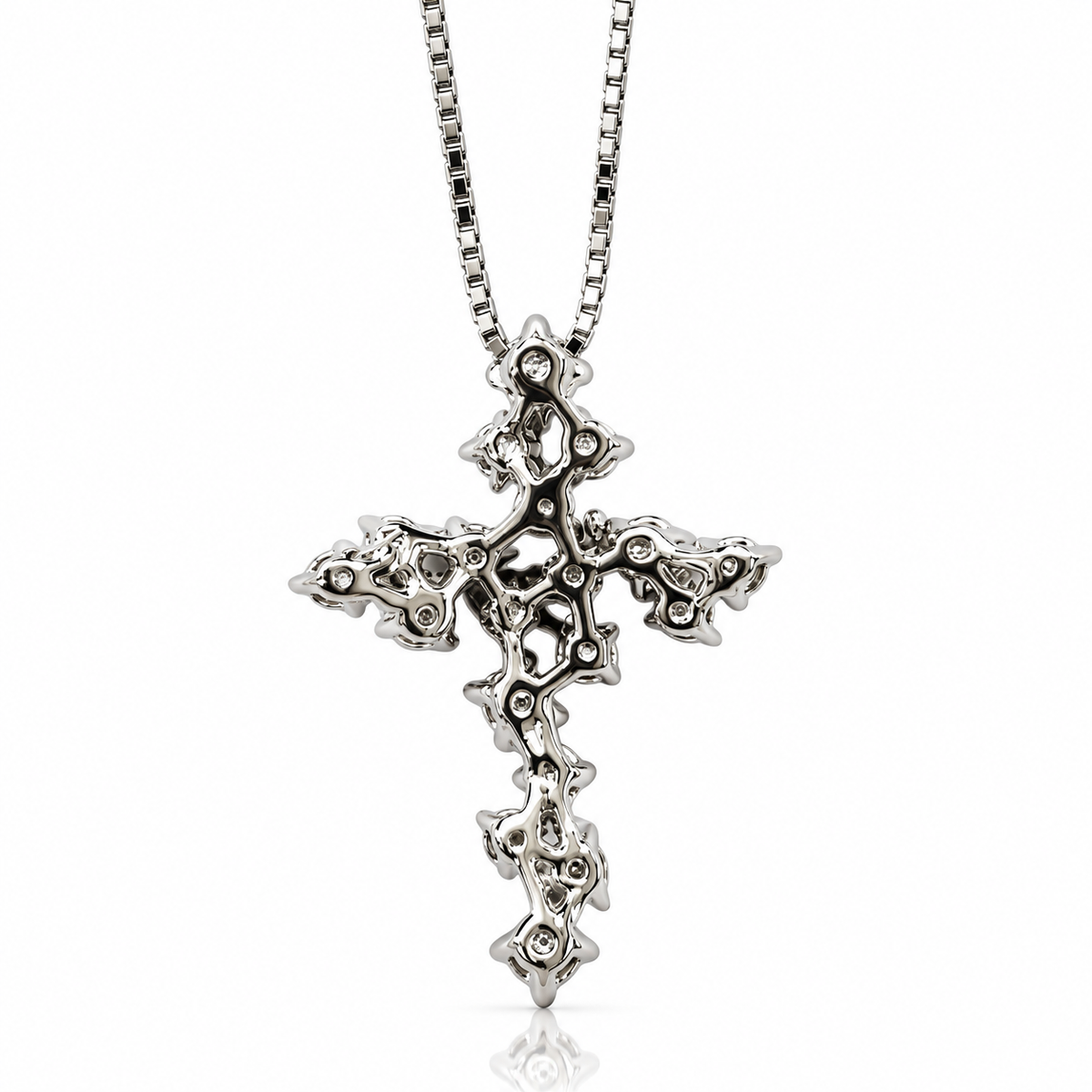Collana con croce floreale diamanti bianchi ct 0.44 in oro bianco 18kt (750)