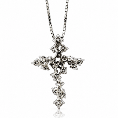Collana con croce floreale diamanti bianchi ct 0.44 in oro bianco 18kt (750)