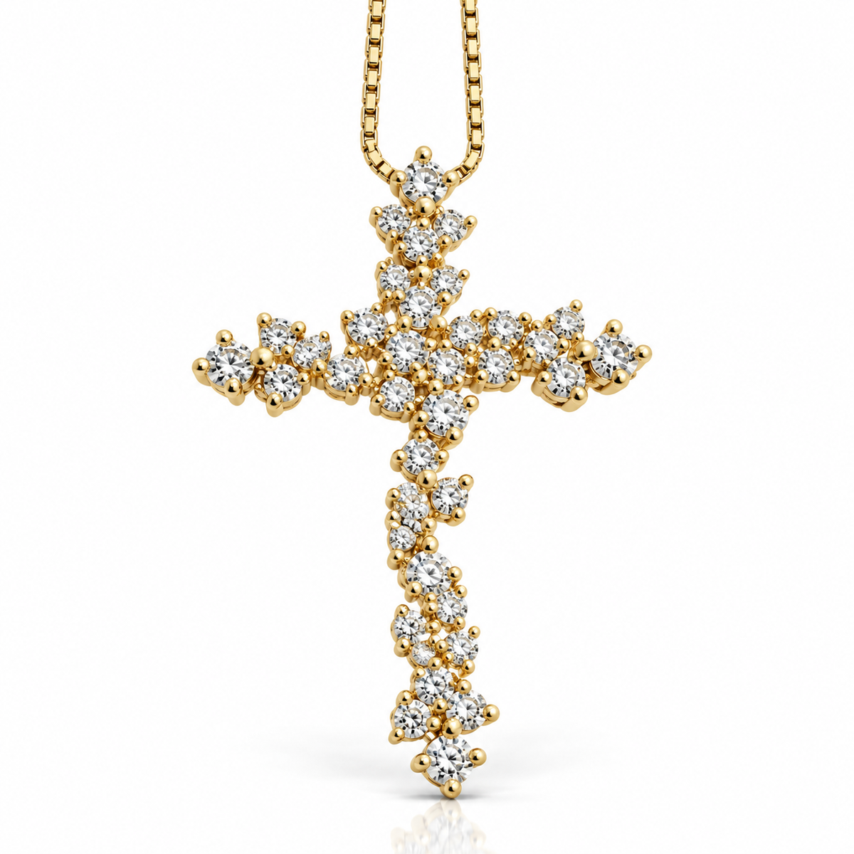 Collana con croce floreale diamanti bianchi ct 1,12 in oro giallo 18kt (750)