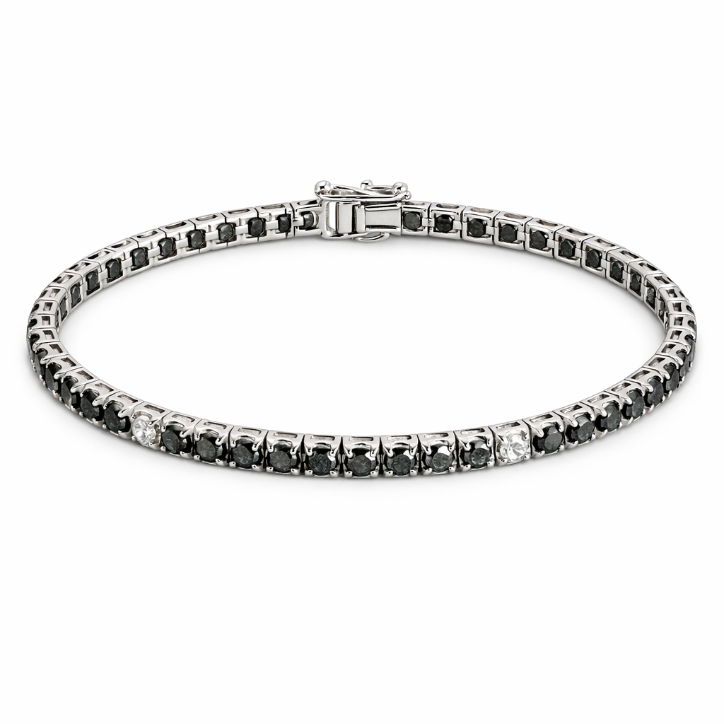 Bracciale tennis con diamanti bianchi ct 0,50 e neri ct 5,86 in oro bianco 18kt (750)