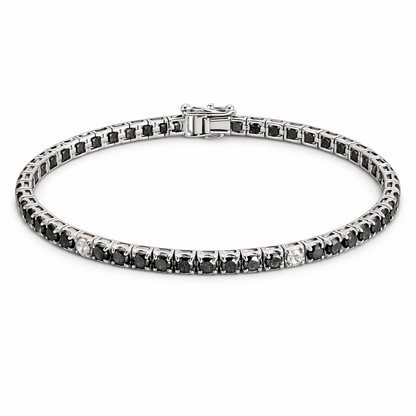 Bracciale tennis con diamanti bianchi ct 0,50 e neri ct 5,86 in oro bianco 18kt (750)