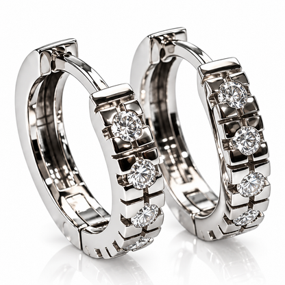 Orecchini a cerchio torniti con diamanti bianchi ct 0.30 in oro bianco 18kt (750)