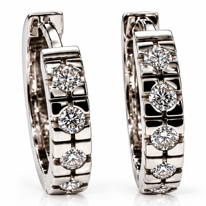 Orecchini a cerchio torniti con diamanti bianchi ct 0.30 in oro bianco 18kt (750)