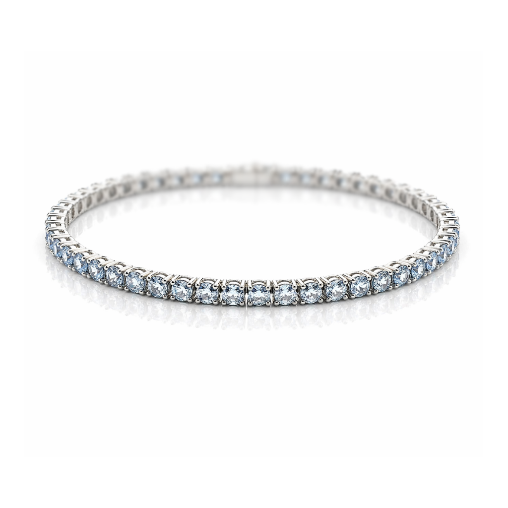Bracciale Tennis filo tondo Unisex Oro 18kt-750 -20 cm  con Acquamarina Ct 9,20