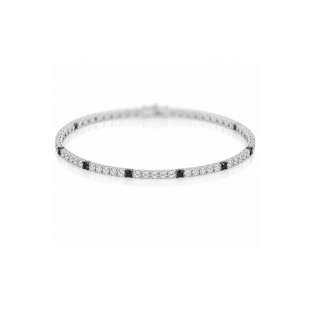 Bracciale tennis diamanti bianchi ct 2,55 e diamanti neri ct 0,36 in oro 18kt (750) - 18,50 cm