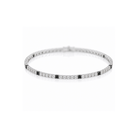 Bracciale tennis diamanti bianchi ct 2,15 e diamanti neri ct 0,27 in oro 18kt (750) - 18,50 cm