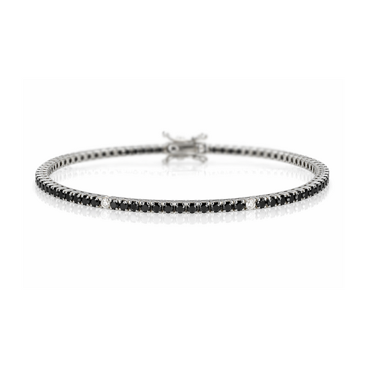 Bracciale Tennis diamanti neri ct 2,02 diamanti bianchi ct 0,15 in oro bianco e brunito 18kt (750)