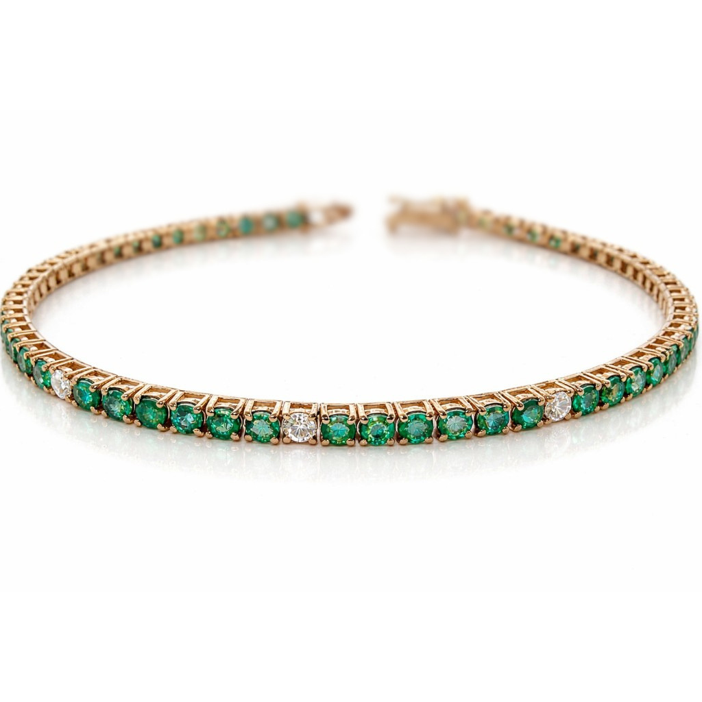 Bracciale Tennis con smeraldo 4,58 ct e diamanti 0,46 ct in oro rosa 18kt (750) – 21 cm