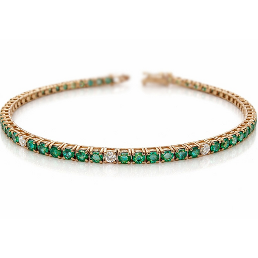 Bracciale Tennis con smeraldo 4,58 ct e diamanti 0,46 ct in oro rosa 18kt (750) – 21 cm