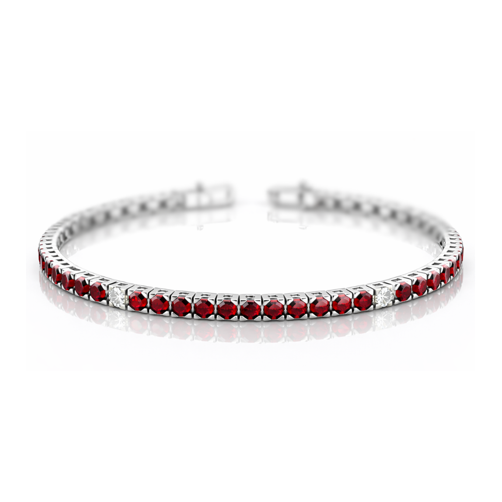 Bracciale Tennis con rubini ct. 3.58 e diamanti ct 0.12 in oro bianco 18kt (750) - 21 cm