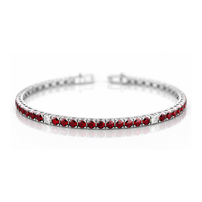 Bracciale Tennis con rubini ct. 3.58 e diamanti ct 0.12 in oro bianco 18kt (750) - 21 cm