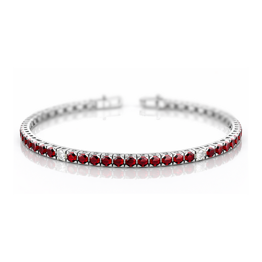Bracciale Tennis con rubini ct. 3.58 e diamanti ct 0.12 in oro bianco 18kt (750) - 21 cm