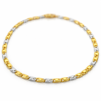 Bracciale intrecciato catena piatta in oro giallo e bianco 18kt (750) - 5.10 gr - Oreficeria