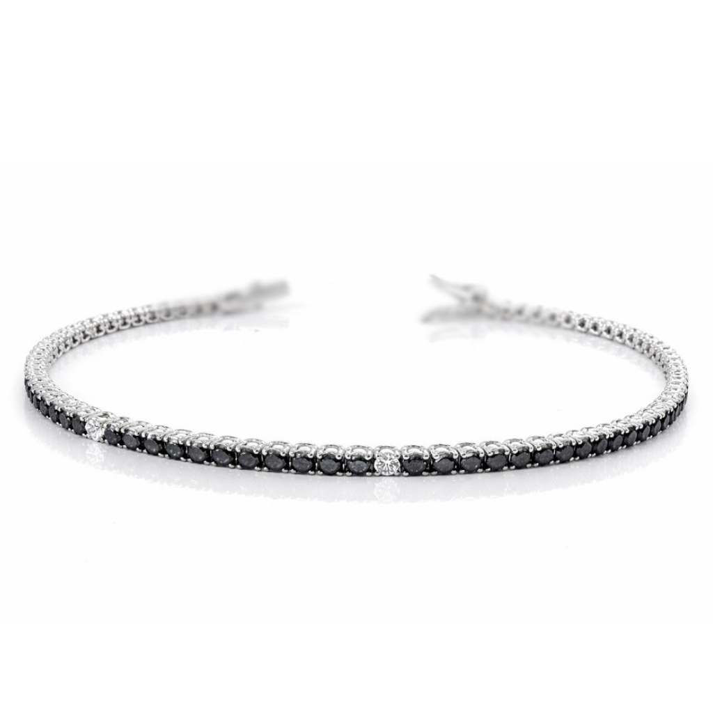 Bracciale Tennis con Diamanti Neri ct 4,34  Diamanti Bianchi ct 0,27 in oro bianco 18kt (750) - 21 cm