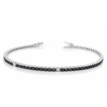 Bracciale Tennis con Diamanti Neri ct 4,34  Diamanti Bianchi ct 0,27 in oro bianco 18kt (750) - 21 cm