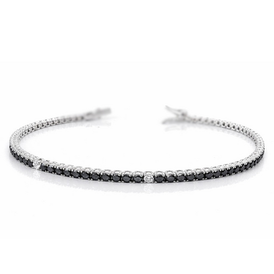 Bracciale Tennis con Diamanti Neri ct 4,34  Diamanti Bianchi ct 0,27 in oro bianco 18kt (750) - 21 cm
