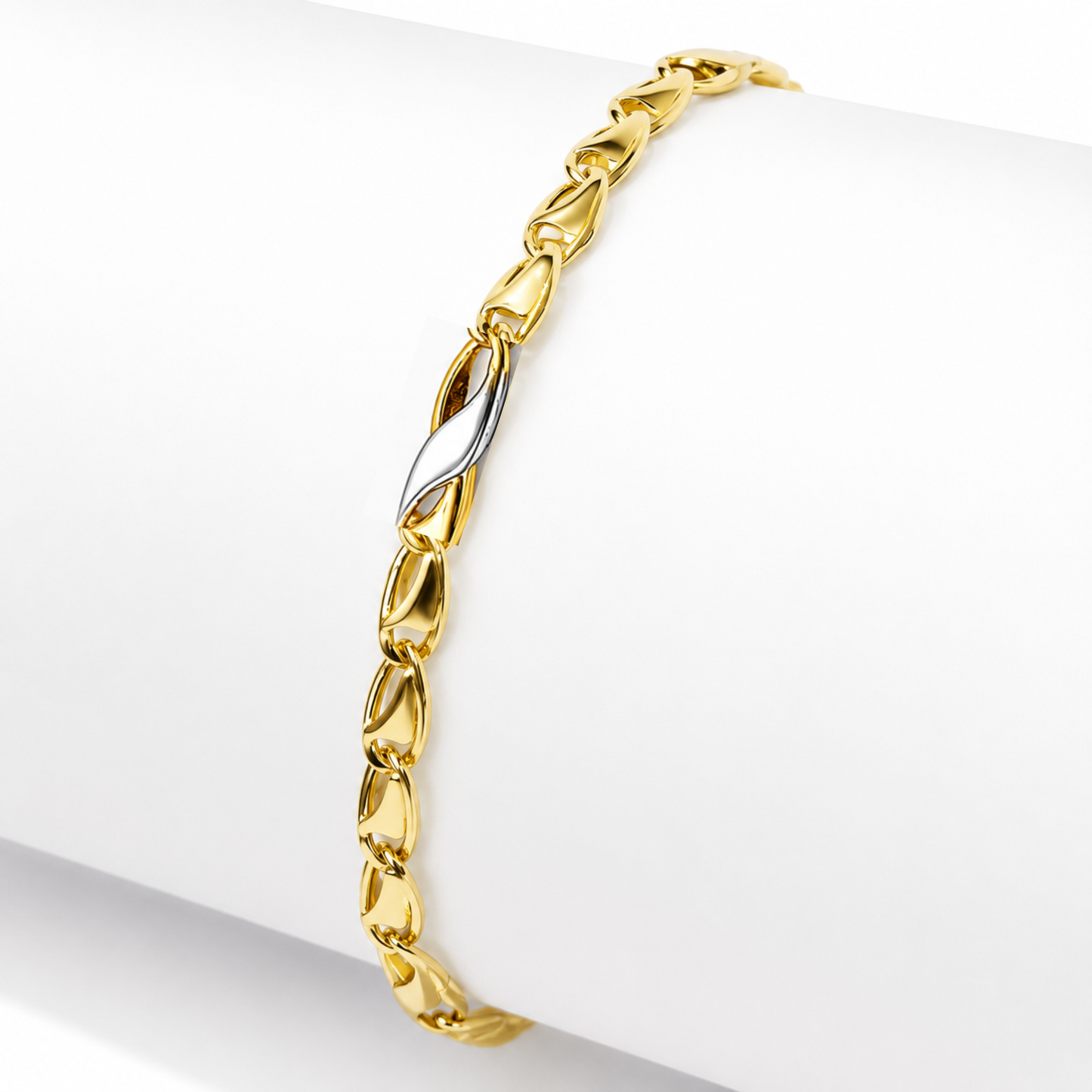Bracciale maglia piatta oro giallo e bianco 18kt (750) - 3.55gr - Oreficeria