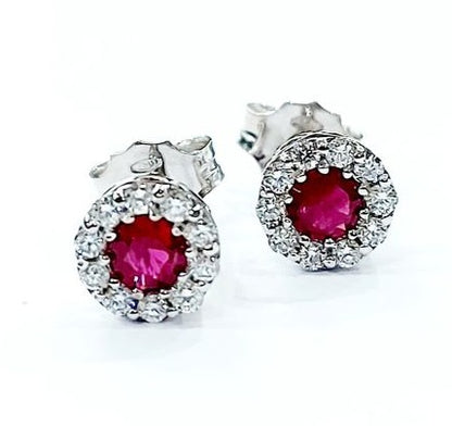 Orecchini con Rubini 0,70 ct e Diamanti 0,50 ct in Oro Bianco 18 Kt (750)