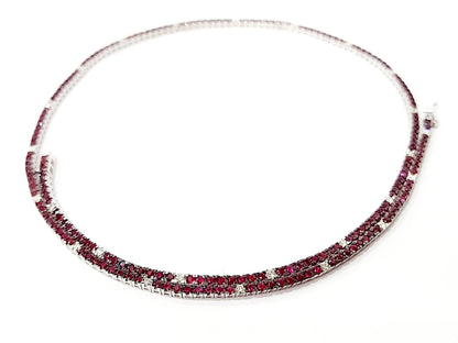 Collana modello tennis con Diamanti ct 0,55 e Rubini ct 7,36 in Oro Bianco 18 kt (750)