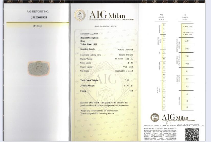 Anello a fascia in Oro Bianco e Oro Giallo con Diamanti ct 3,08 18 kt (750)