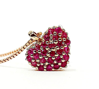 Collana e pendente cuore con Rubini 0,45 ct in Oro Rosa 18 Kt (750)