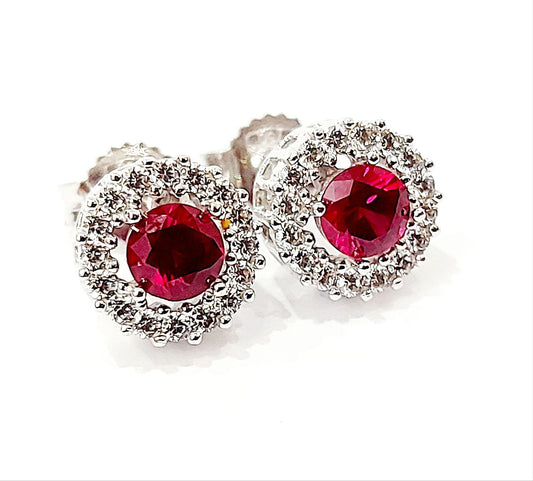 Orecchini con Rubini 0,60 ct e Diamanti circolari 0,64 ct in Oro Bianco 18 kt (750)