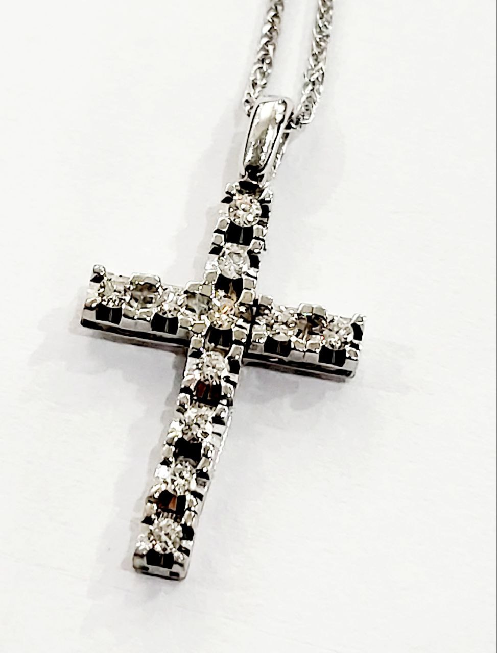 Collana  pendente Croce Oro Bianco 18kt -750 Diamanti ct 0,30 Unisex