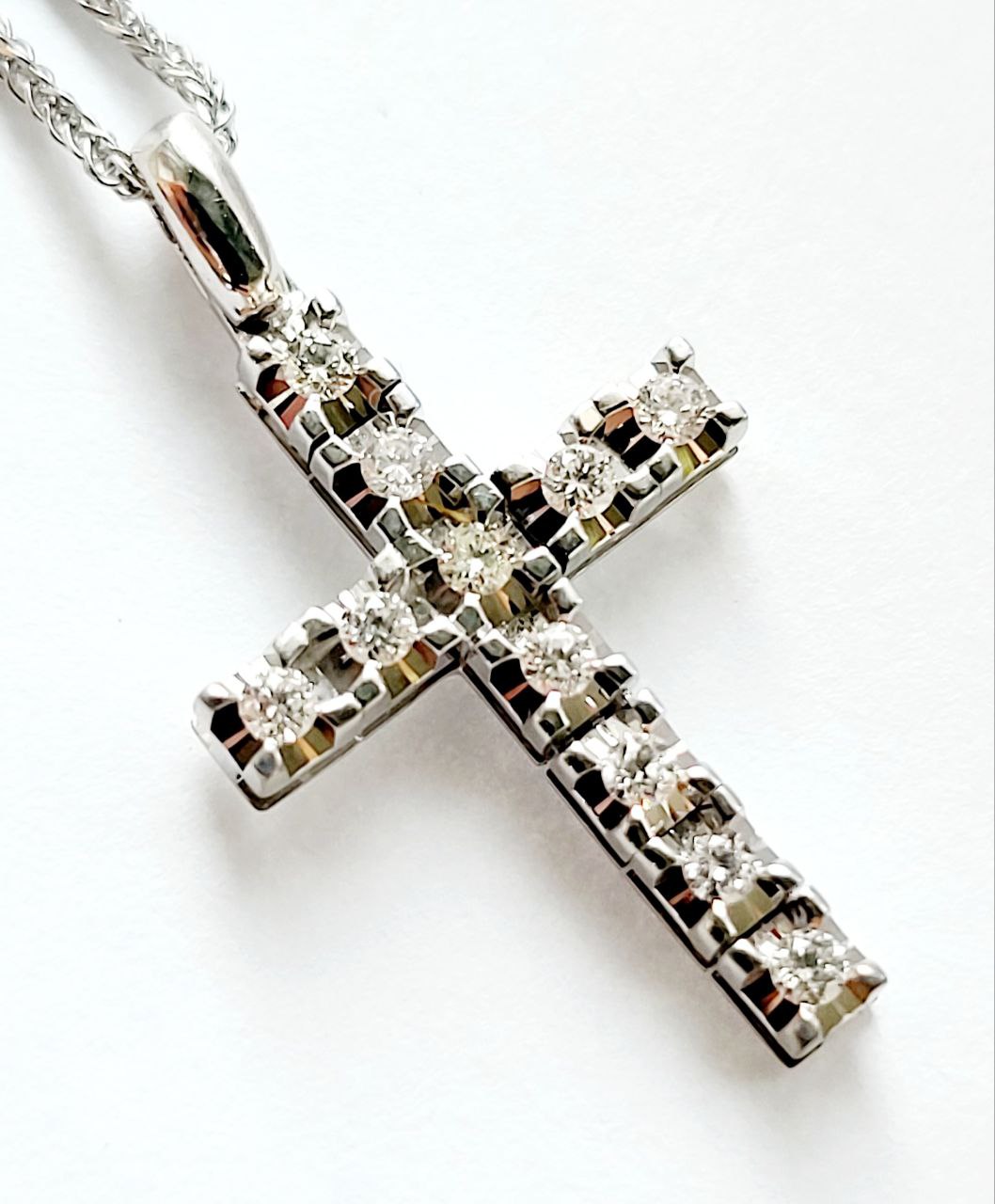 Collana  pendente Croce Oro Bianco 18kt -750 Diamanti ct 0,30 Unisex