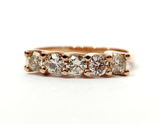 Anello veretta a 5 Astralia con diamanti Light Brown 0,75 ct in Oro Rosa 18 kt-750