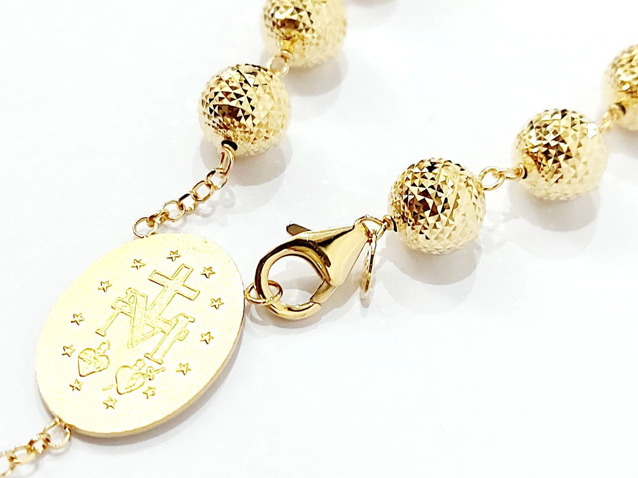 Collana rosario classico con sfere sfaccettate da 7,50mm Oro Giallo 18kt (750) - Oreficeria