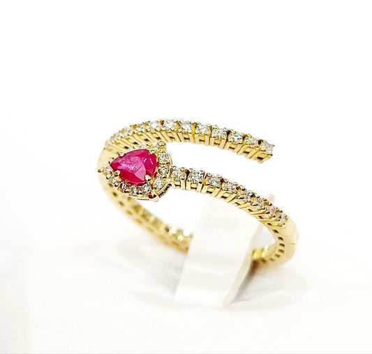 Anello contrarié Astralia con diamanti 0,22 ct e rubino 0,28 ct in Oro Giallo 18 kt (750)