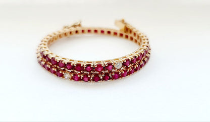 Bracciale Tennis a filo in Oro Rosa con Rubino 5,08 ct e Diamanti 0,35 ct 18kt (750)