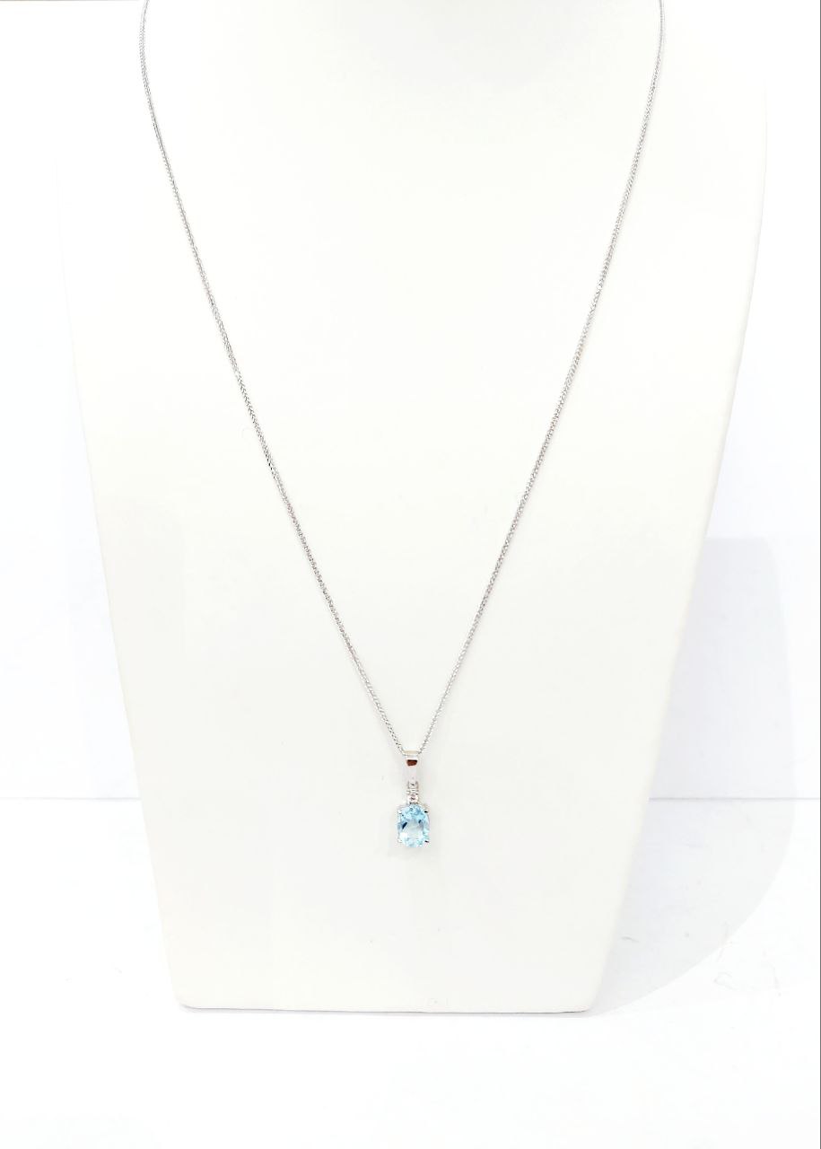 Collana con pendente Acquamarina 1,35 ct e Diamante 0,07 ct in Oro Bianco 18 kt (750)