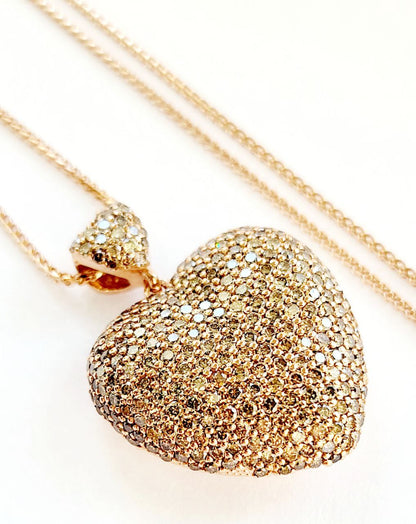 Collana e ciondolo cuore in Oro Rosa con Diamanti ct 3,15 - 18 Kt (750)