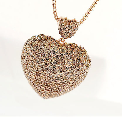Collana e ciondolo cuore in Oro Rosa con Diamanti ct 3,15 - 18 Kt (750)
