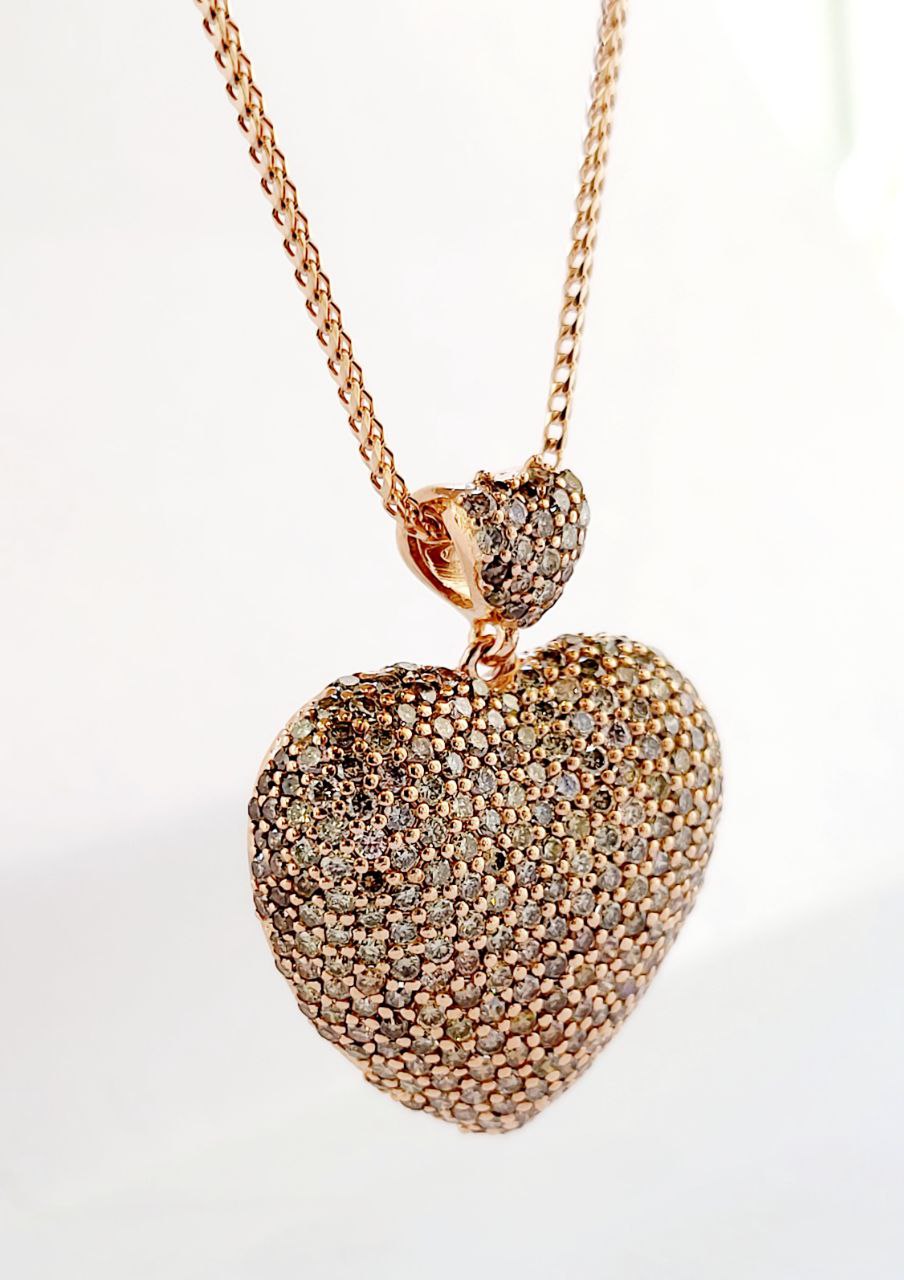Collana e ciondolo cuore in Oro Rosa con Diamanti ct 3,15 - 18 Kt (750)