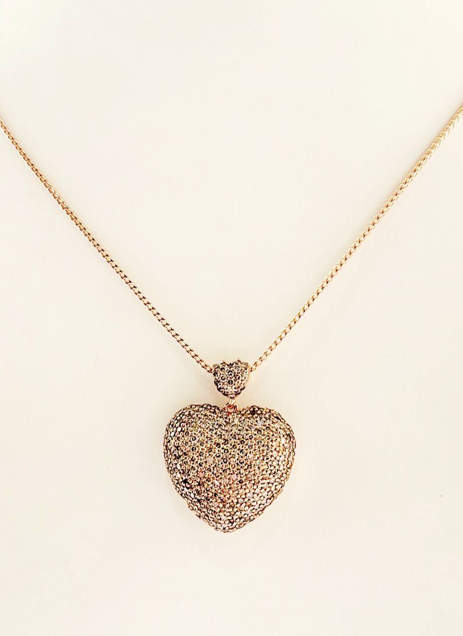 Collana e ciondolo cuore in Oro Rosa con Diamanti ct 3,15 - 18 Kt (750)