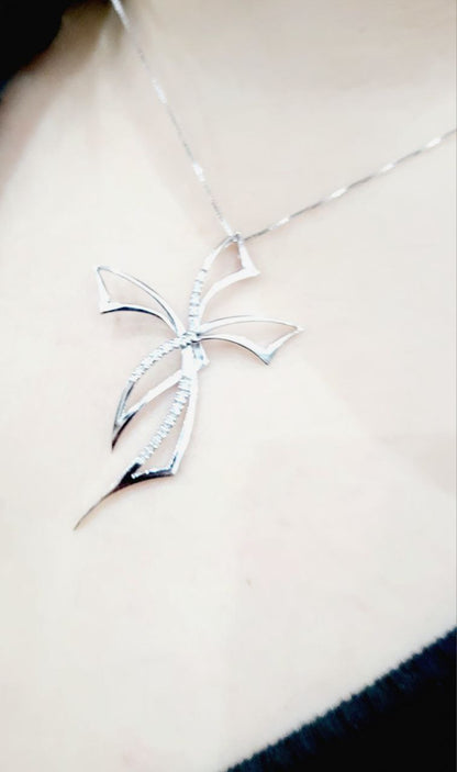 Collana pendente Croce in Oro Bianco 18KT - 750  con Diamanti ct 0,25
