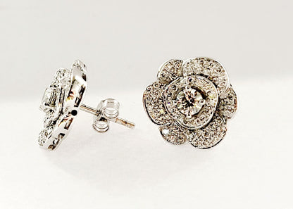 Orecchini fiore camelia in Oro Bianco con Diamanti 1,95  ct 18 kt (750)